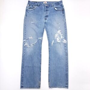 Vtg Levis 501 XX Jean Medium Wash Faded Denim Button Fly Distressed Ripped 36x32